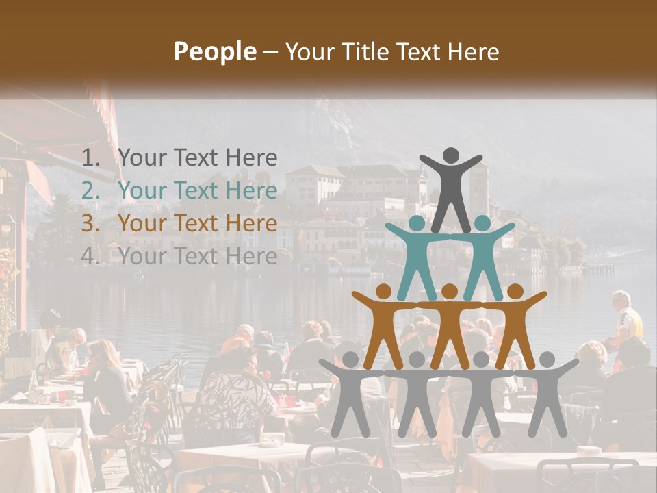 A Group Of People Sitting At A Table In Front Of A Lake PowerPoint Template