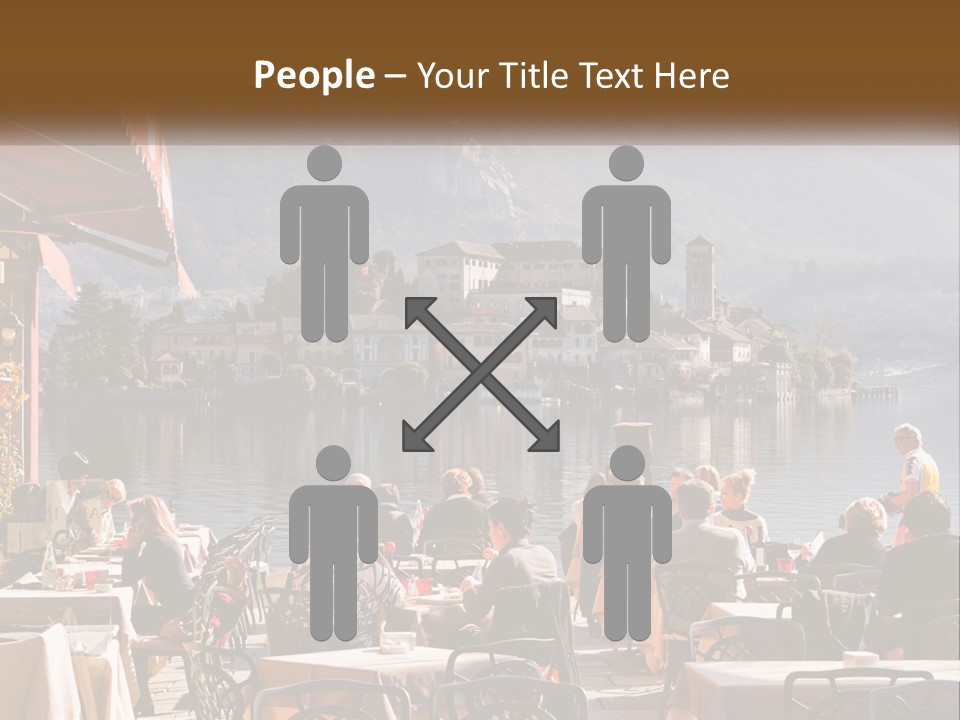 A Group Of People Sitting At A Table In Front Of A Lake PowerPoint Template