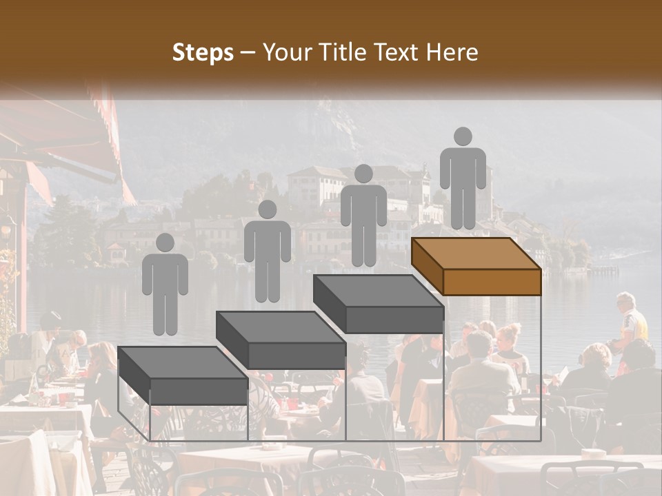 A Group Of People Sitting At A Table In Front Of A Lake PowerPoint Template