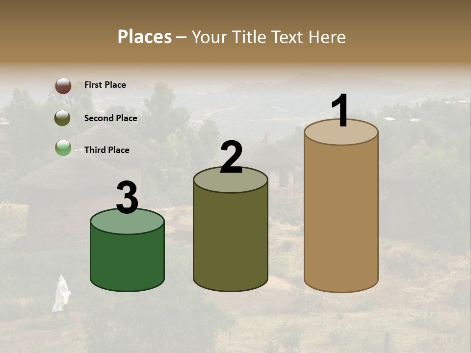 A Group Of Huts Sitting On Top Of A Lush Green Hillside PowerPoint Template