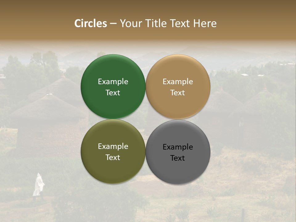 A Group Of Huts Sitting On Top Of A Lush Green Hillside PowerPoint Template