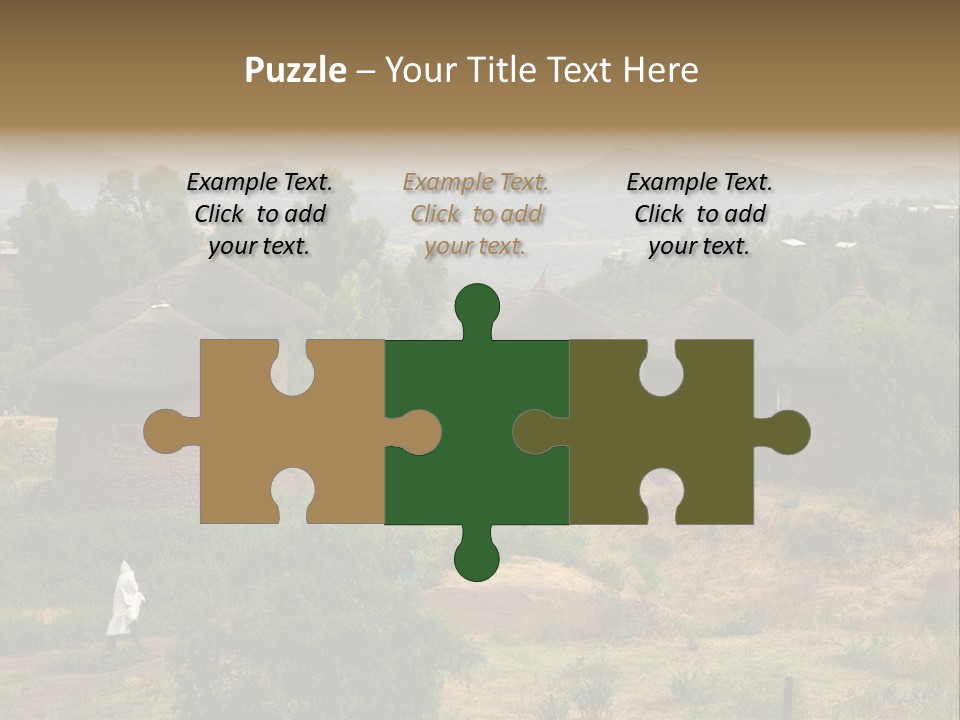 A Group Of Huts Sitting On Top Of A Lush Green Hillside PowerPoint Template