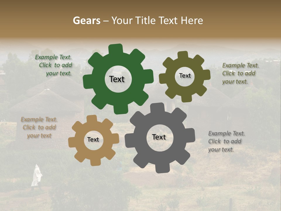 A Group Of Huts Sitting On Top Of A Lush Green Hillside PowerPoint Template