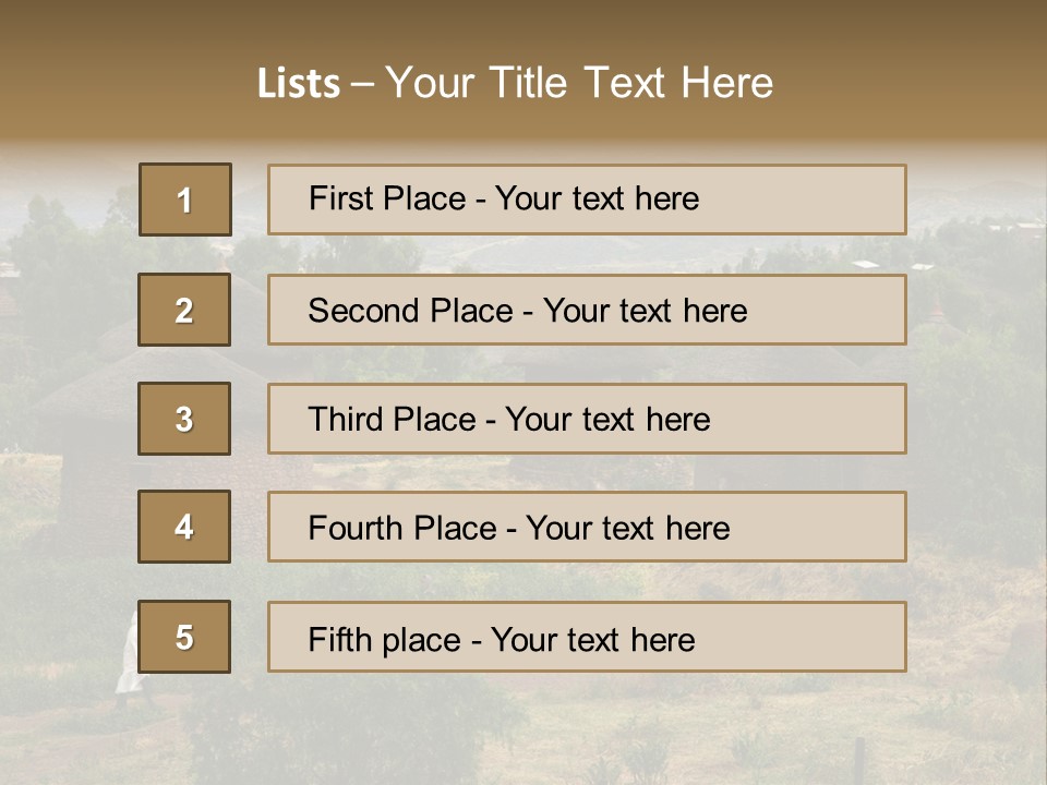 A Group Of Huts Sitting On Top Of A Lush Green Hillside PowerPoint Template