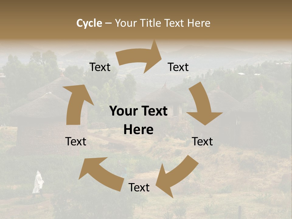 A Group Of Huts Sitting On Top Of A Lush Green Hillside PowerPoint Template