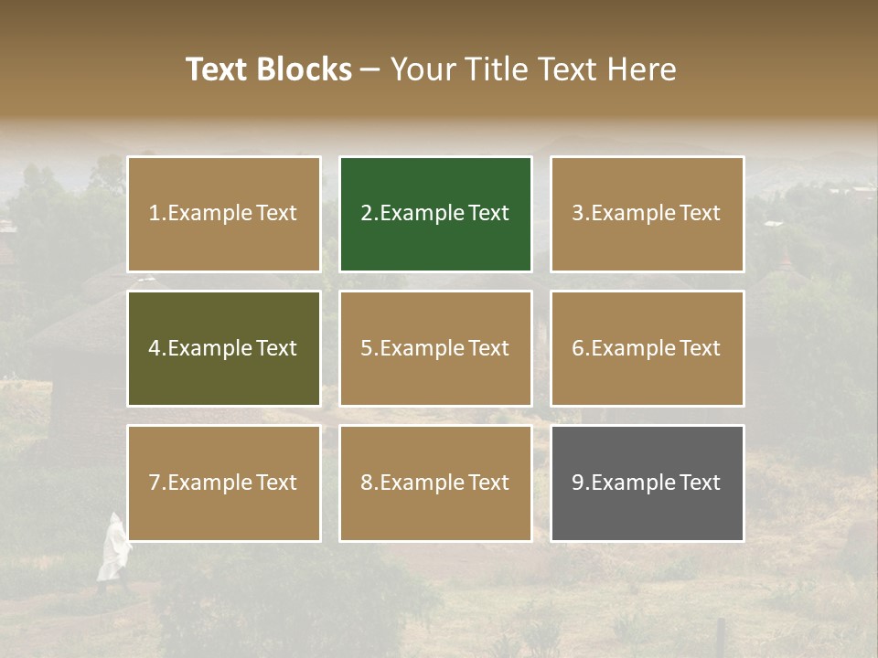 A Group Of Huts Sitting On Top Of A Lush Green Hillside PowerPoint Template