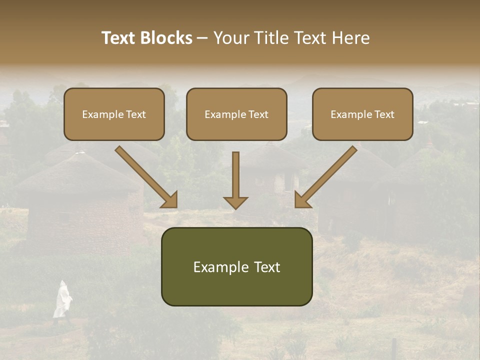 A Group Of Huts Sitting On Top Of A Lush Green Hillside PowerPoint Template