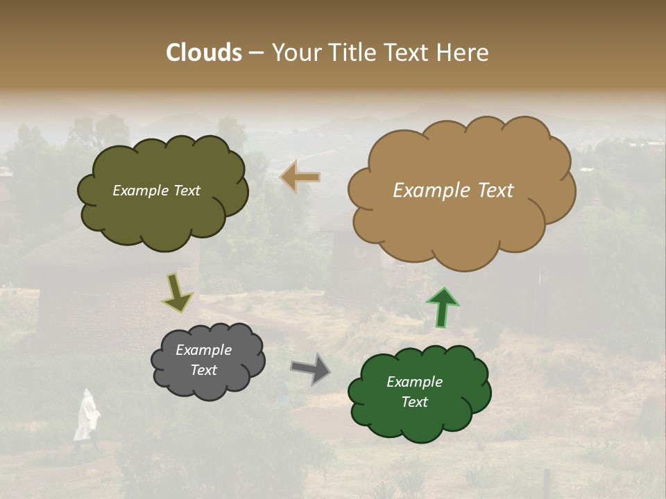 A Group Of Huts Sitting On Top Of A Lush Green Hillside PowerPoint Template
