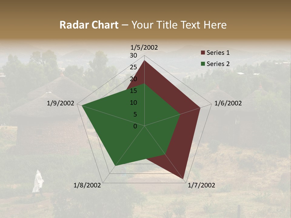 A Group Of Huts Sitting On Top Of A Lush Green Hillside PowerPoint Template