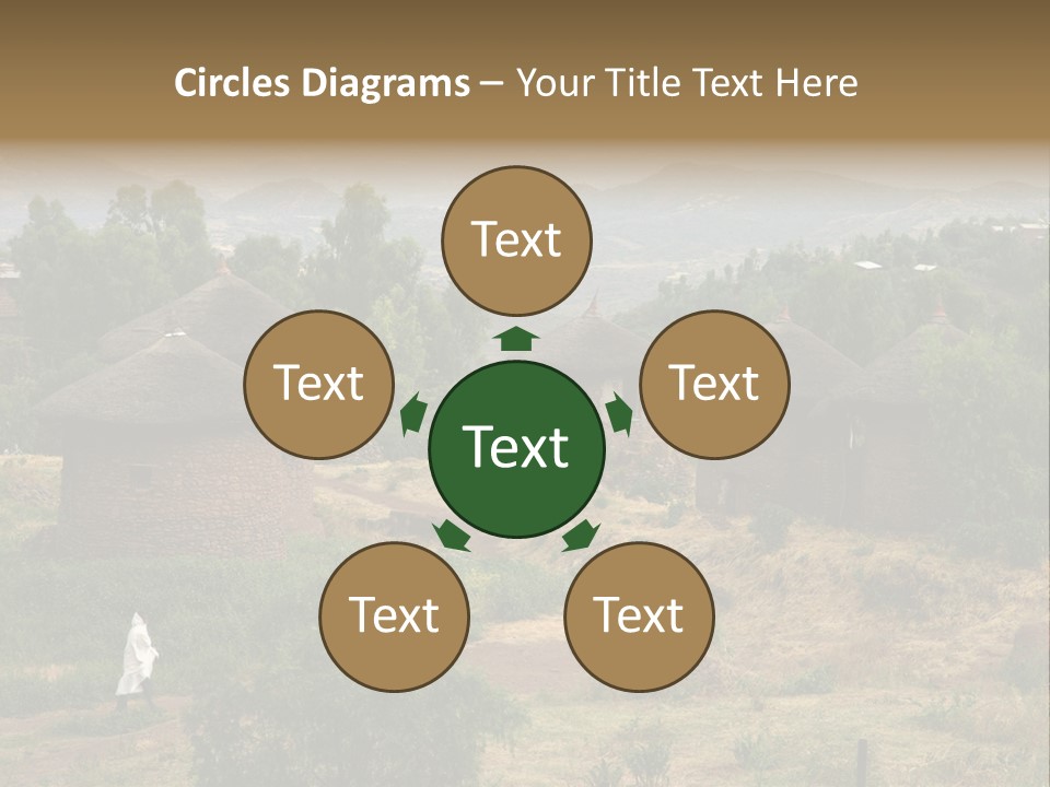 A Group Of Huts Sitting On Top Of A Lush Green Hillside PowerPoint Template