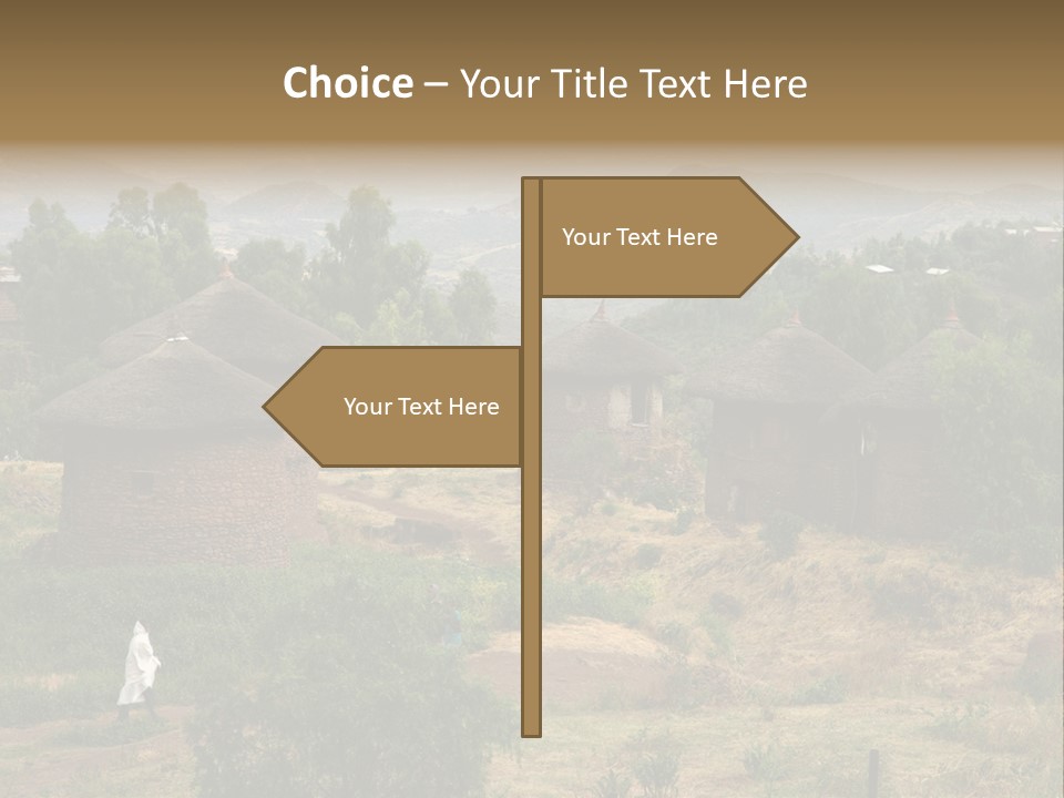 A Group Of Huts Sitting On Top Of A Lush Green Hillside PowerPoint Template