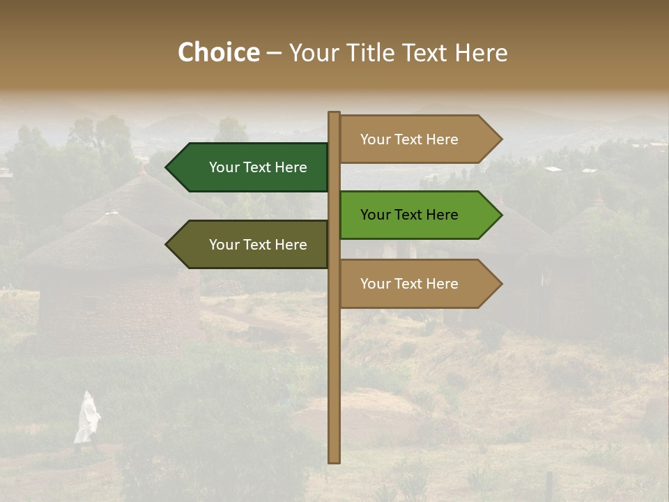 A Group Of Huts Sitting On Top Of A Lush Green Hillside PowerPoint Template