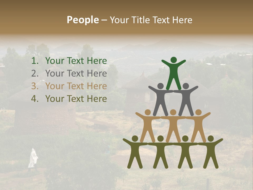 A Group Of Huts Sitting On Top Of A Lush Green Hillside PowerPoint Template