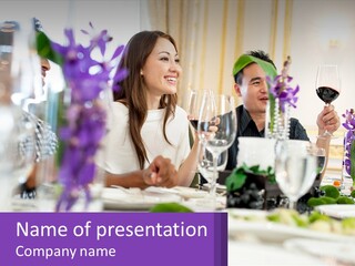 A Group Of People Sitting At A Table With Wine Glasses PowerPoint Template