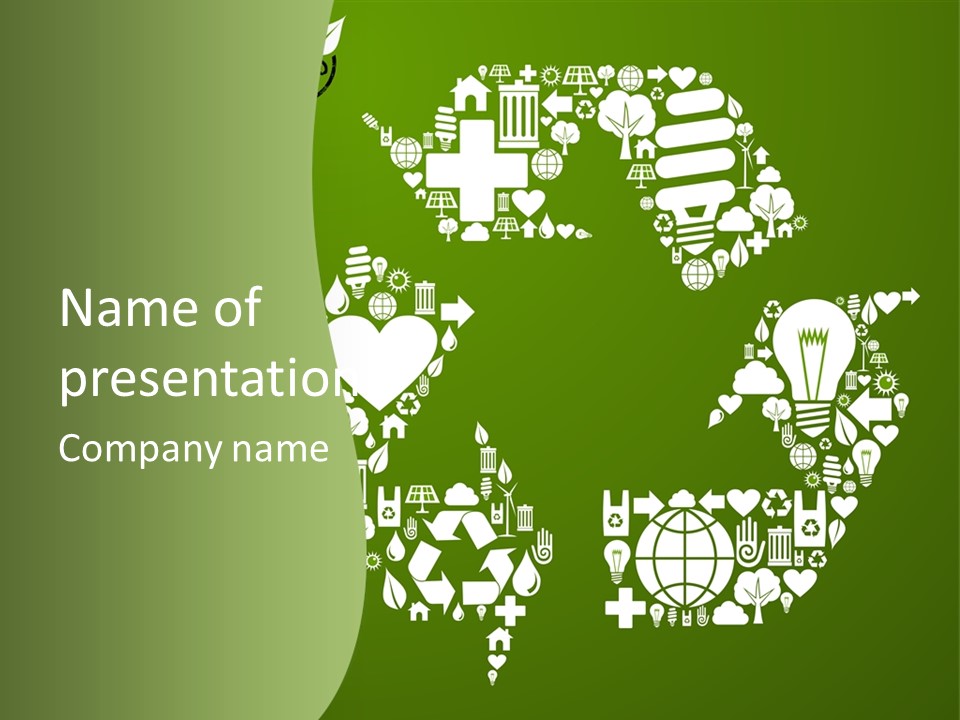 A Green Background With A Recycling Symbol PowerPoint Template