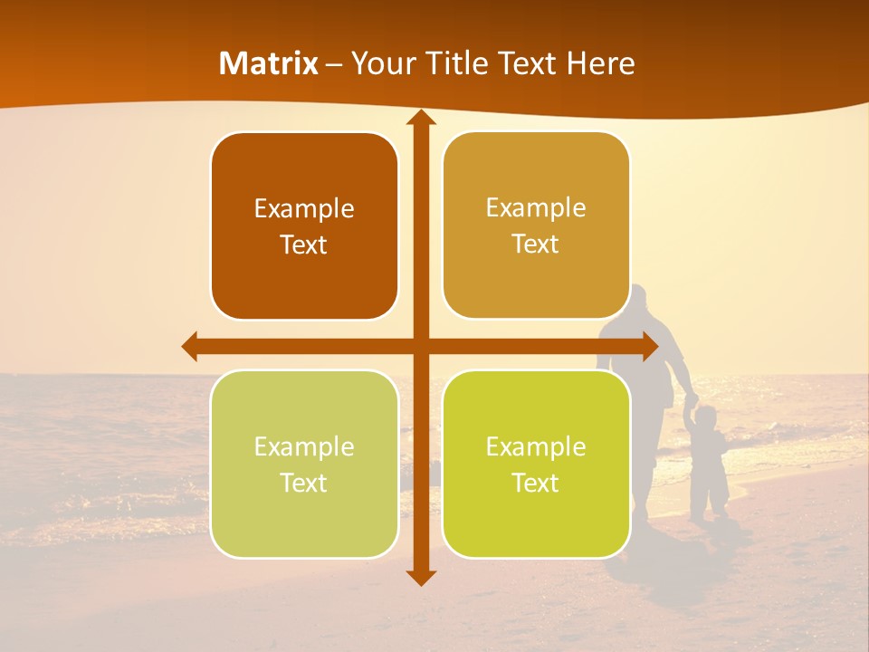 A Man And A Child Are Walking On The Beach At Sunset PowerPoint Template