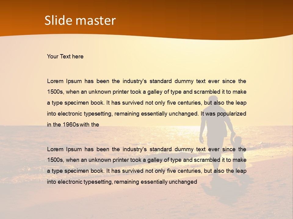 A Man And A Child Are Walking On The Beach At Sunset PowerPoint Template