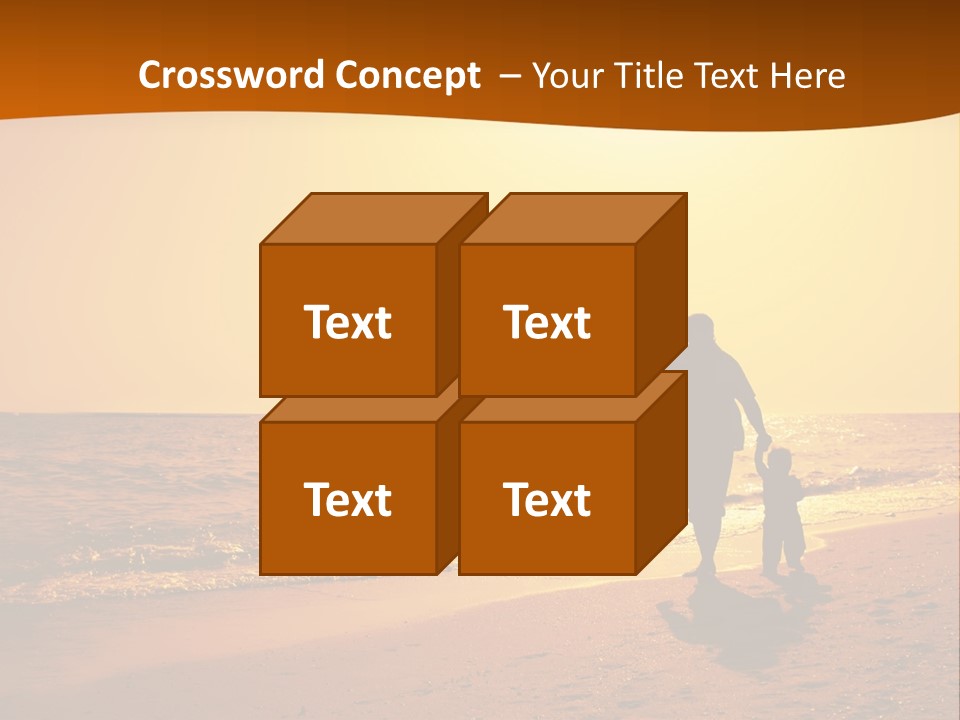 A Man And A Child Are Walking On The Beach At Sunset PowerPoint Template