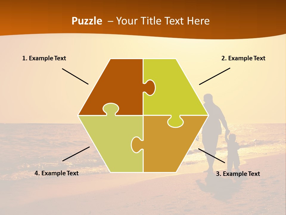 A Man And A Child Are Walking On The Beach At Sunset PowerPoint Template