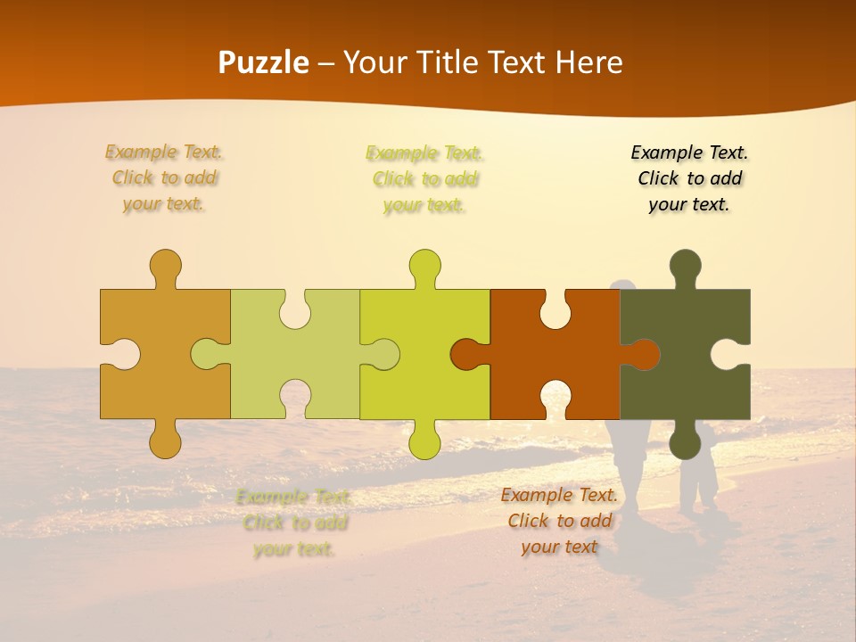 A Man And A Child Are Walking On The Beach At Sunset PowerPoint Template