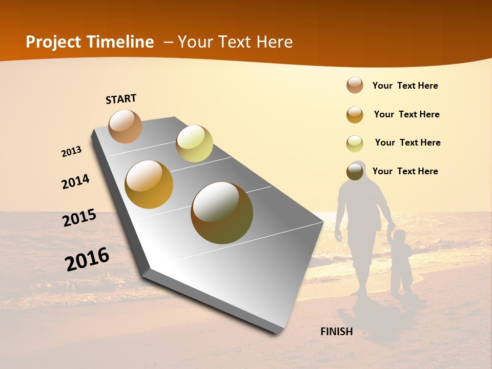 A Man And A Child Are Walking On The Beach At Sunset PowerPoint Template