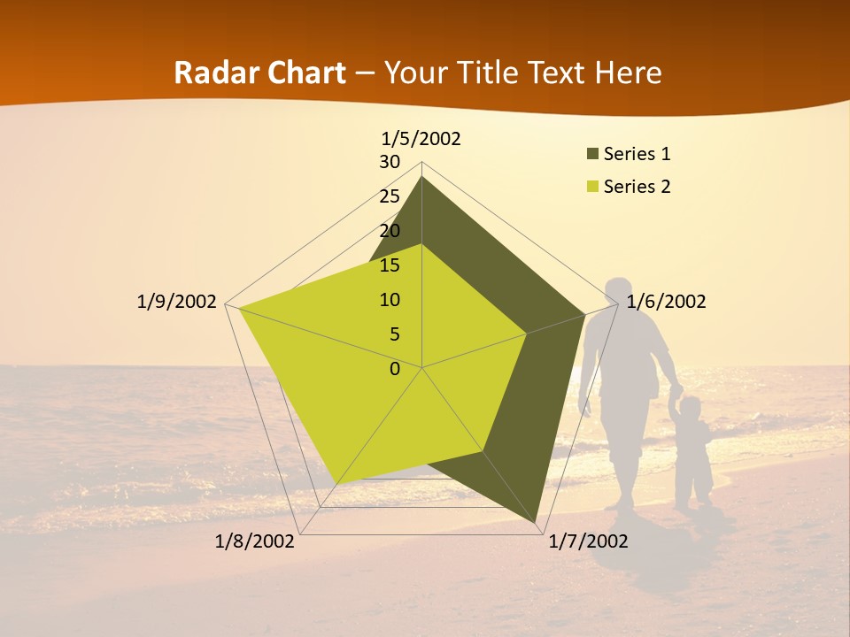 A Man And A Child Are Walking On The Beach At Sunset PowerPoint Template