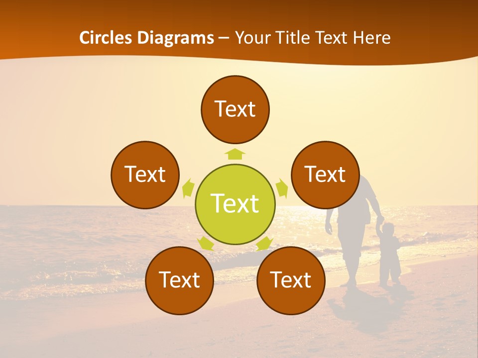 A Man And A Child Are Walking On The Beach At Sunset PowerPoint Template