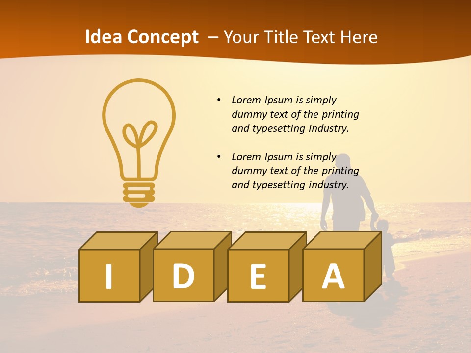 A Man And A Child Are Walking On The Beach At Sunset PowerPoint Template