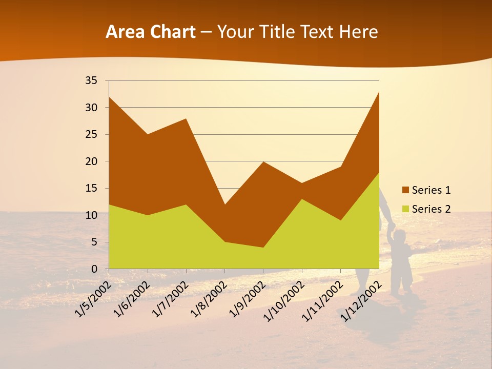 A Man And A Child Are Walking On The Beach At Sunset PowerPoint Template