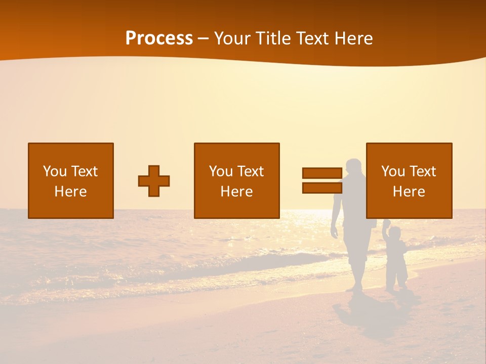 A Man And A Child Are Walking On The Beach At Sunset PowerPoint Template