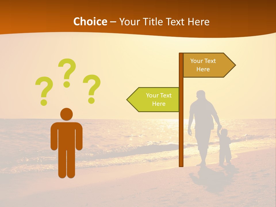 A Man And A Child Are Walking On The Beach At Sunset PowerPoint Template