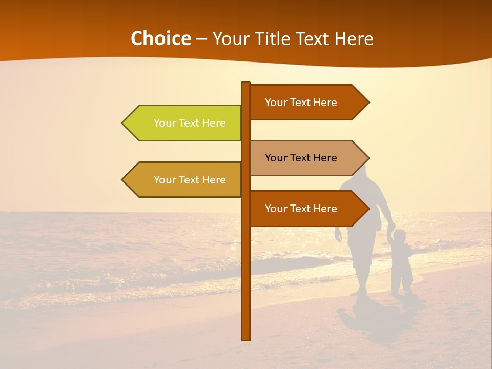 A Man And A Child Are Walking On The Beach At Sunset PowerPoint Template