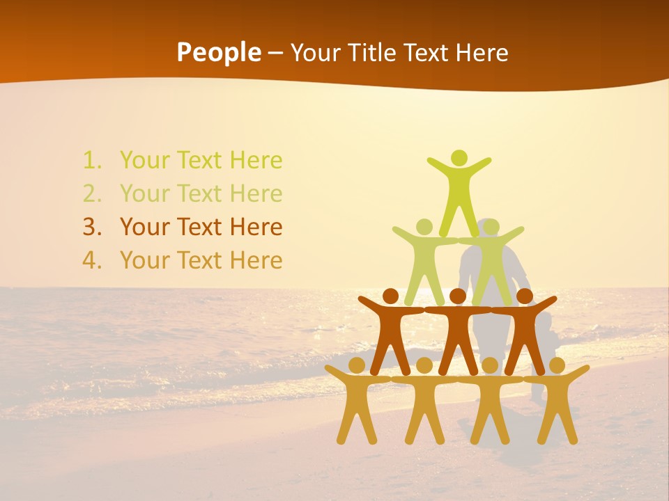 A Man And A Child Are Walking On The Beach At Sunset PowerPoint Template