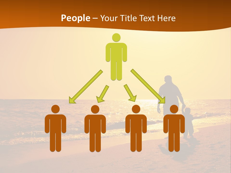 A Man And A Child Are Walking On The Beach At Sunset PowerPoint Template