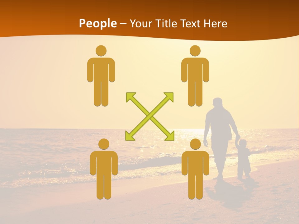 A Man And A Child Are Walking On The Beach At Sunset PowerPoint Template