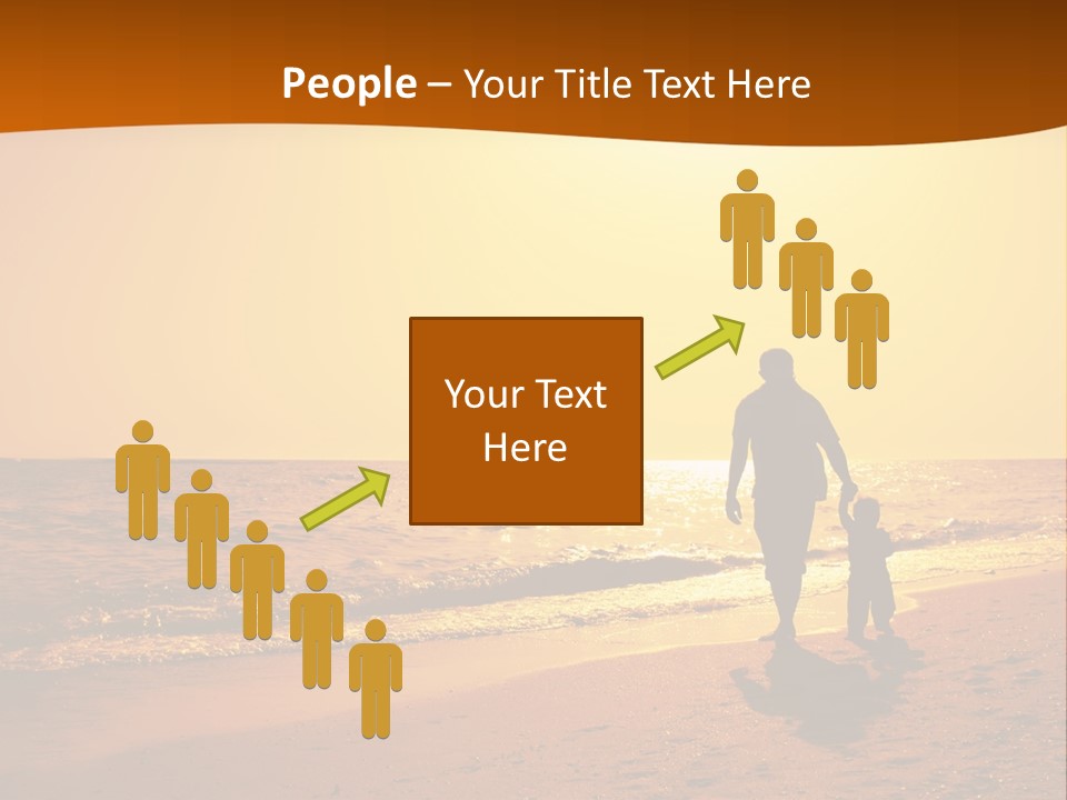 A Man And A Child Are Walking On The Beach At Sunset PowerPoint Template