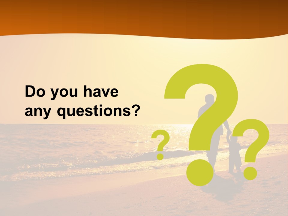 A Man And A Child Are Walking On The Beach At Sunset PowerPoint Template