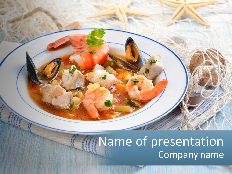 A Plate Of Food With Shrimp And Mussels On It PowerPoint Template