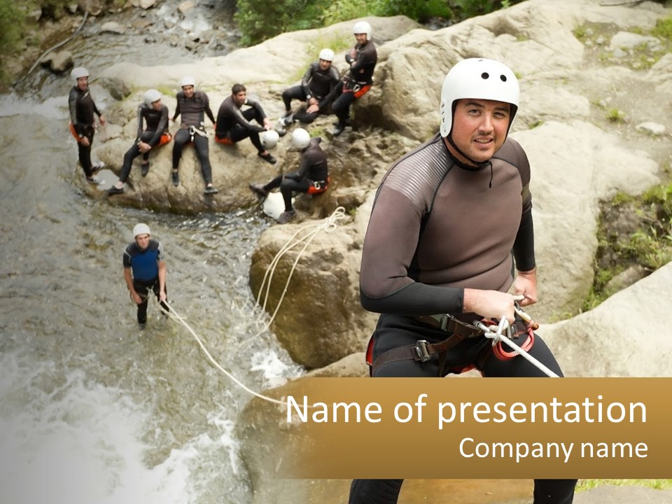 A Group Of People Climbing Up A Mountain PowerPoint Template