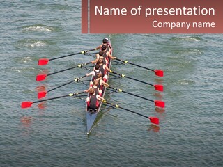 A Group Of People Rowing A Boat On A Body Of Water PowerPoint Template
