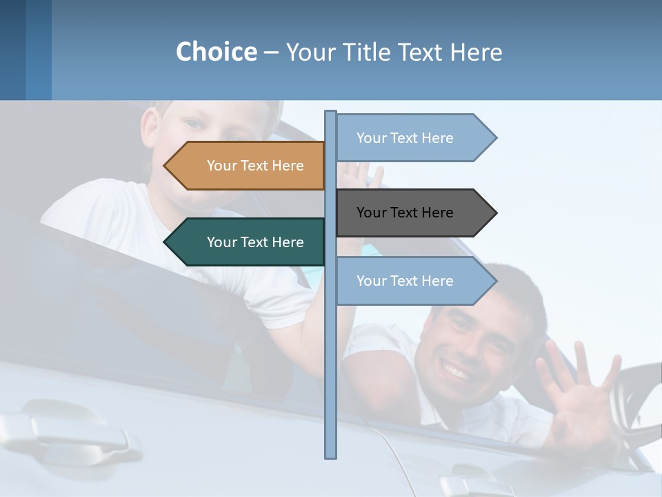 A Man And A Boy Waving Out Of A Car Window PowerPoint Template