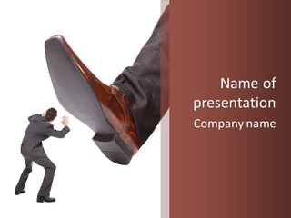 A Man In A Business Suit Kicking A Shoe PowerPoint Template