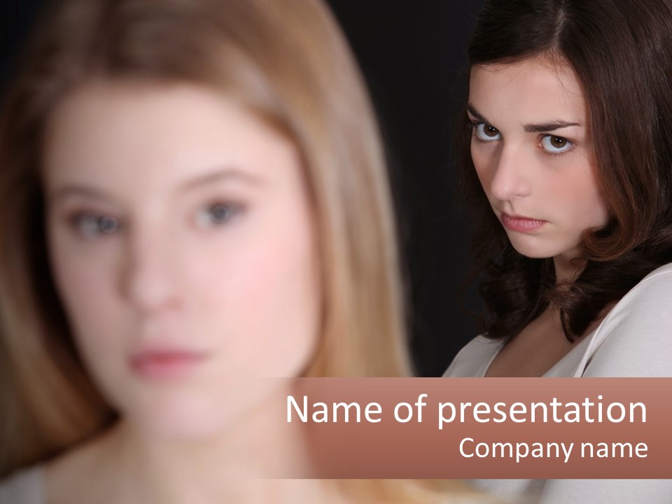 Two Beautiful Young Women Standing Next To Each Other PowerPoint Template
