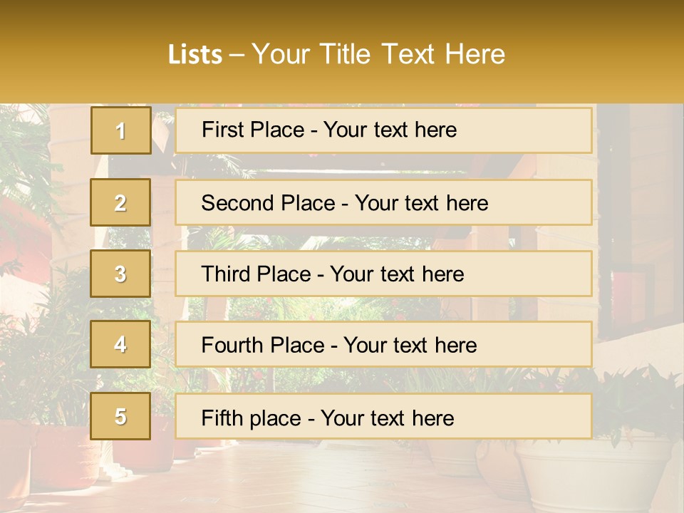 A Large Group Of Potted Plants On A Patio PowerPoint Template