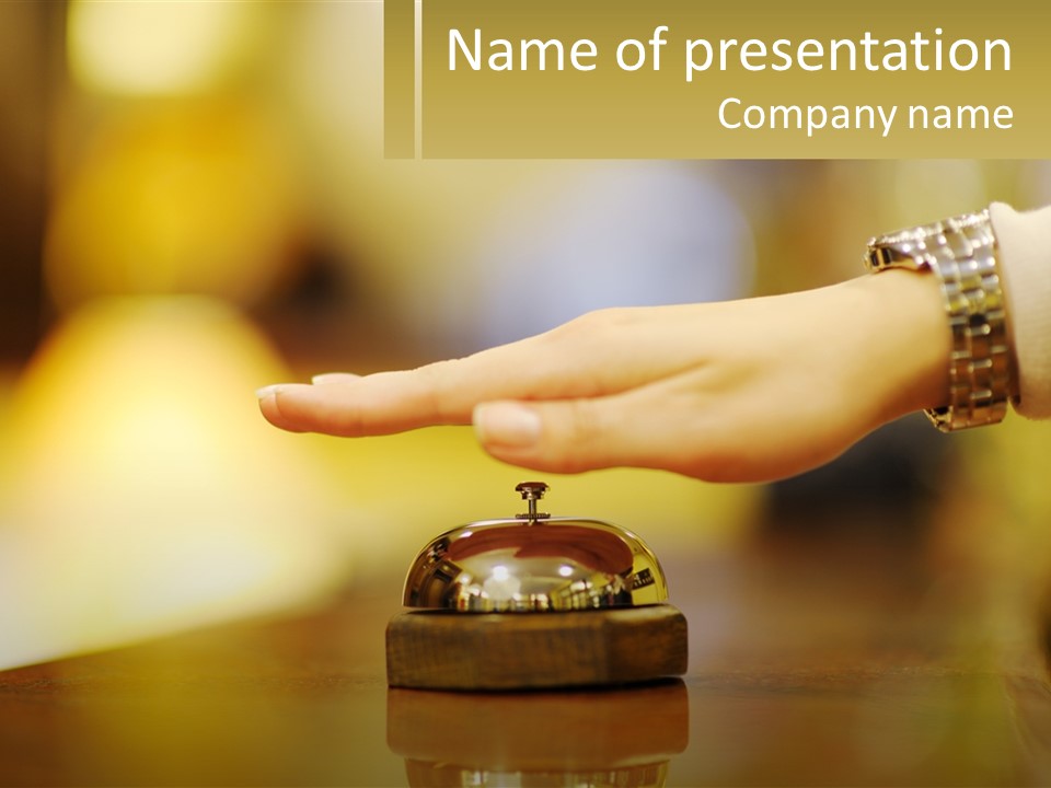 A Person's Hand Reaching Out To A Small Bell PowerPoint Template