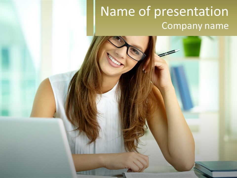 The Girl At The Laptop PowerPoint Template