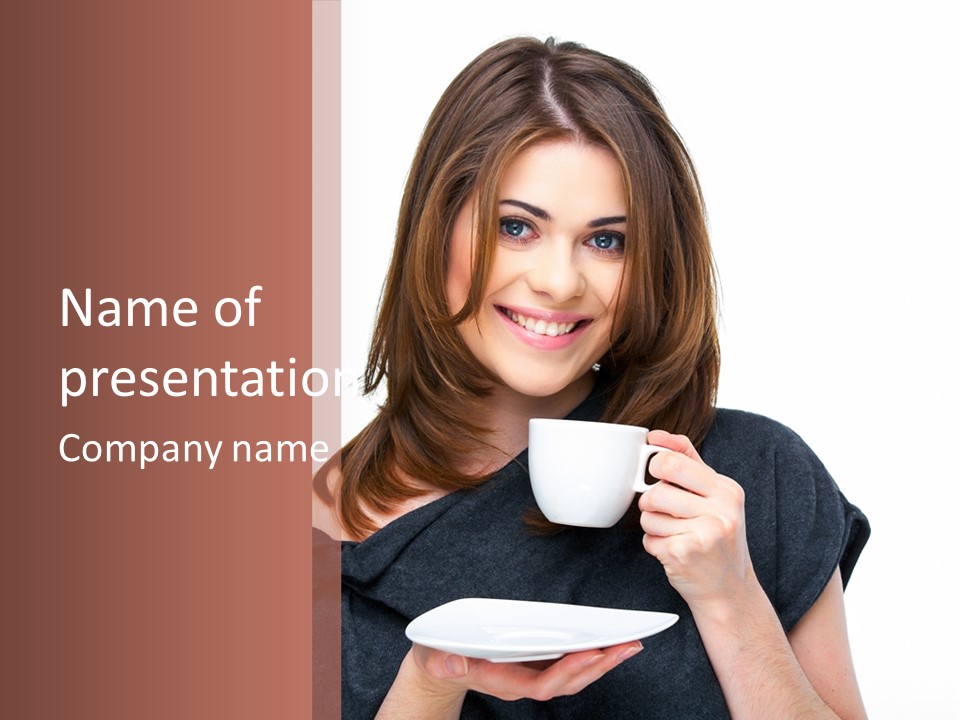 Girl Drinking Coffee PowerPoint Template