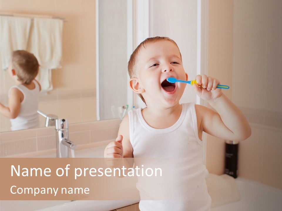 The Child Is Brushing His Teeth PowerPoint Template