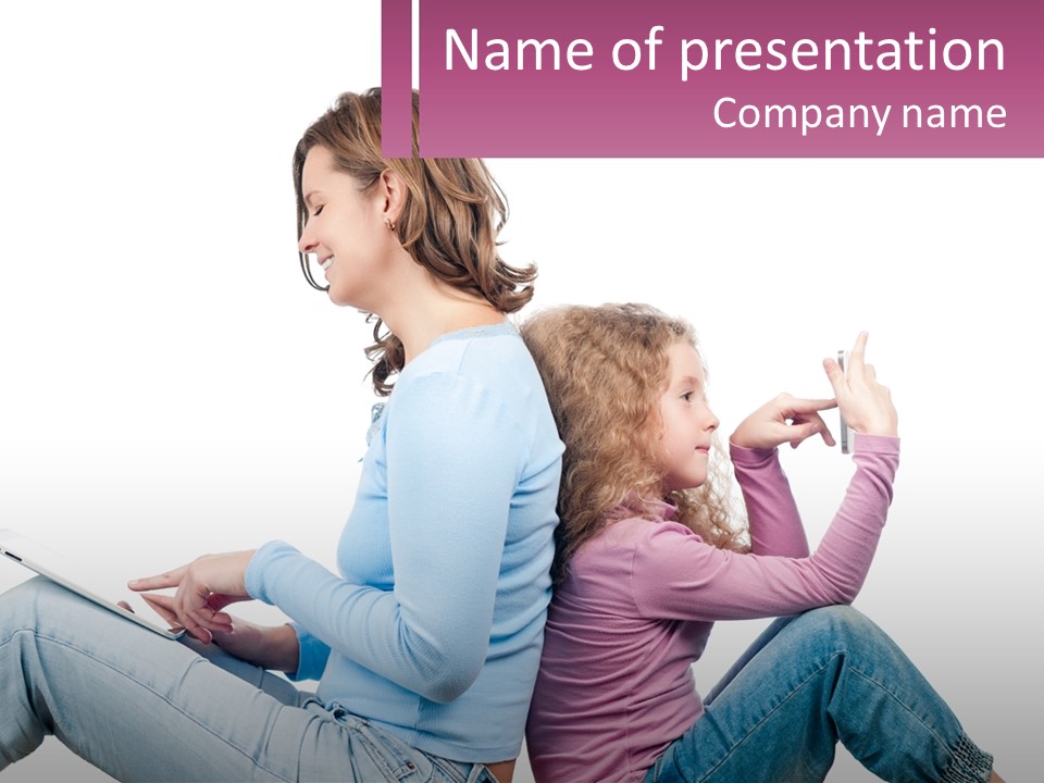 Mom With Daughter On The Internet PowerPoint Template
