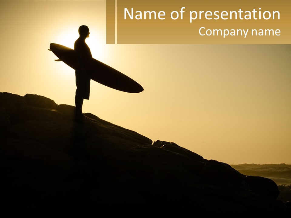 Surfing, Man With Board PowerPoint Template